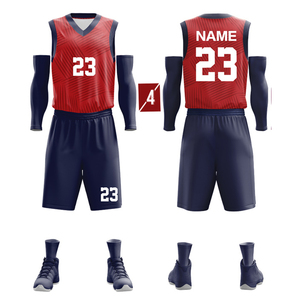 Maillot de basket personnalisé rouge marine sans manches col en V numéro 23 nom imprimé numérique respirant 100 % polyester adulte unisexe - Product Image 1
