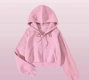 เสื้อฮู้ดครอปซิปยาวสำหรับผู้หญิง ผ้าฟลีซ แขนยาว สไตล์ยุค 90s มีเชือกผูก ปรับได้ ทรงหลวม ระบายอากาศได้ดี - Product Image 1