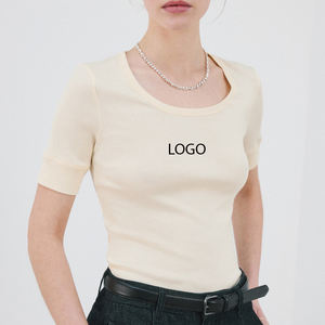 Camiseta con Diseño de Logotipo Personalizable, Cuello Redondo, Precio Económico, Ropa Casual para Exteriores, Top de Mujer con Tacto Premium y Sensación Suave - Product Image 1