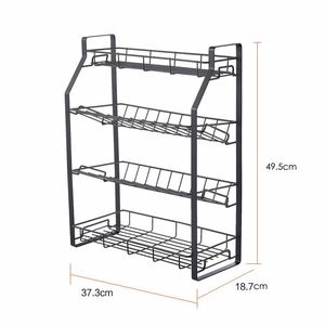 Organizzatore da Cucina a Quattro Ripiani Nero, Portaspezie con Barattoli per Spezie e Bottiglie per Salse, Scaffale Portaspezie - Product Image 6