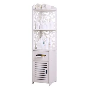 White Bathroom Furniture <b>Corner</b> Floor Cabinet with Toilet Paper <b>Storage</b> Organizer Shelf - Product Image 1