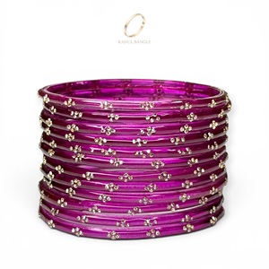 Juego de Brazaletes de Cristal con Gotas de Lluvia en Color Magenta Real y Púrpura Kashmiri, con Piedras de Cristal, para Mujer, Joyería India de Moda, Precio al por Mayor - Product Image 2