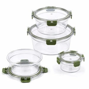Round PET Food Storage Containers 4-Piece Clip-On Lids Airtight Stackable Microwave & Dishwasher Safe Luxury Design Kitchen Use - Product Image 1