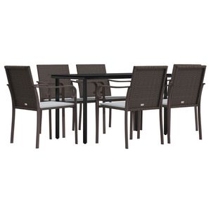 Conjunto de Comedor para Jardín en Color Marrón con Mesa Negra y Cojines Blanco Crema, Muebles Elegantes para Exteriores - Product Image 3