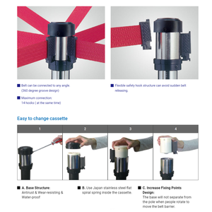 Barrera de cinturón retráctil roja de 2 metros, puntal de control de tráfico para gestión de multitudes - Product Image 4
