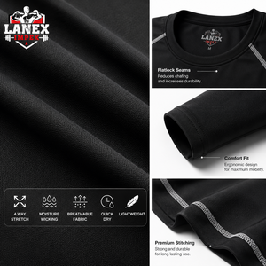 <b>Men</b> Long Sleeve <b>Compression</b> <b>Shirt</b> Quick Dry Athletic Base Layer | Gym Workout Running Training Fitness Stretch Sports Top Black - Product Image 5