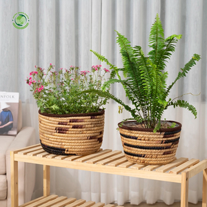 Juego de 2 cestas de jacinto de agua con forros de plástico, cestas de almacenamiento hechas a mano, venta al por mayor, ecológicas, hechas en Vietnam - Product Image 5