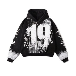 Sudadera con Capucha Estampada Hecha a Mano Estilo Vintage para Hombre, de Moda, Ajuste Oversize, Estilo Urbano, Mangas Largas hasta la Muñeca, Casual y a la Moda - Product Image 1