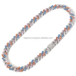 Wholesale 925 Silver Rhodium Plated <b>Rope</b> <b>Chain</b> Yellow Gold Ready Ship Hip Hop Iced Moissanite Cuban Necklace - Product Image 3