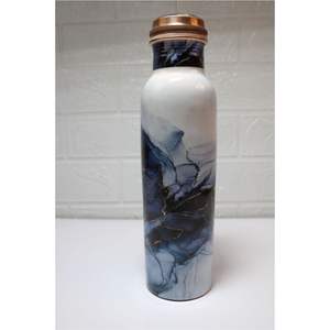 Botella de Agua Hecha a Mano de Cobre Puro, Diseño de Panal, a Prueba de Fugas, Beneficios Ayurvédicos para la Salud, Recipiente de Cobre Negro Mate y Blanco, 1L - Product Image 6