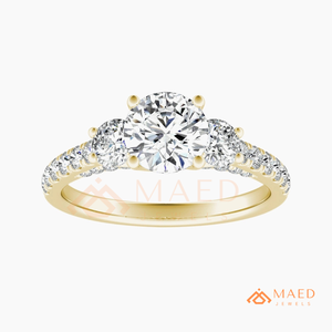 Gold Plated Moissanite Round Cut Engagement Ring for Women Three <b>Stone</b> Pave Band Wedding Ring Bridal Jewelry USA - Product Image 5