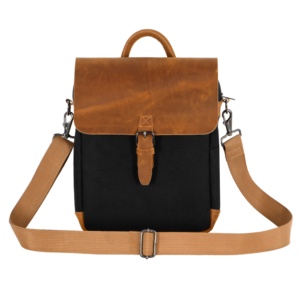 Bolso de Cuero Crazy Horse Color Bronceado Personalizado con Paneles de Tela Negra, Marca Privada OEM/ODM, Venta al Por Mayor, Estilo para Viajes Diarios - Product Image 1