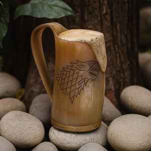Taza de Cuerno de Búfalo Hecha a Mano con Grabado de Dragón, Gran Capacidad, Diseño Vintage con Asa, para Cerveza, Vino, Decoración del Hogar - Product Image 2