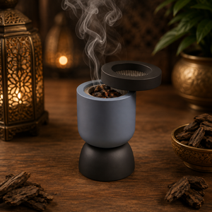 Brûleur d'encens en bois d'acacia avec insert en laiton pour Bakhoor, Mabkhara arabe, support d'aromathérapie, décoration islamique du Moyen-Orient pour la maison - Product Image 3