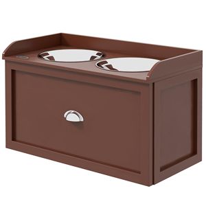 Set di Ciotole Rialzate per Cani di Taglia Grande, Marrone, con Vano Portaoggetti e 2 Ciotole per l'Alimentazione Quotidiana - Product Image 1