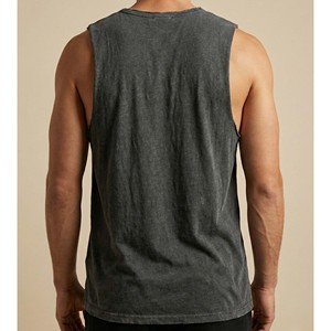 Men's Raw Edge Sleeveless T-Shirt Vintage Wash Gym Tank Top & Streetwear Vintage Wash Drop Armhole Muscle Tee - Product Image 3
