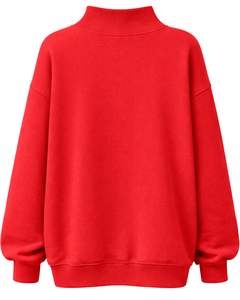 Sweat-shirt polaire rouge personnalisé pour femme, col montant, coupe ample, décontracté, chaud pour l'hiver, en coton et polyester, haut tendance - Product Image 2