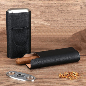 Estuche compacto de cuero para cigarros, estilo ejecutivo, con cortador integrado y acabado en cuero para uso diario, venta al por mayor a bajo precio. - Product Image 1