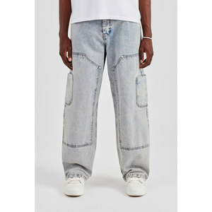 Jean baggy mi-long en toile légère pour homme, coupe décontractée et ample, respirant, en denim délavé, vente en gros, logo personnalisé - Product Image 1