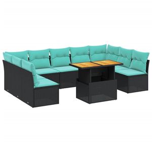 Set di divani da giardino in polyrattan nero da 10 pezzi con cuscini, eleganti mobili da esterno - Product Image 2