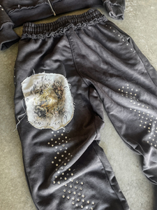 Distressed Custom Printed French Terry Sweatsuit Distressed Sweatpants and Hoodie Sets Vintage Acid Wash Baggy <b>Tracksuit</b> Men - Product Image 6