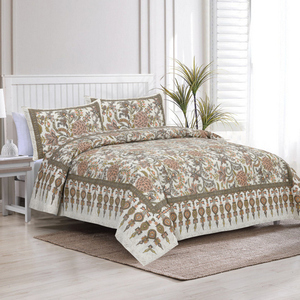 Juego de Cubrecamas Satrangee Personalizable, Estampado a Mano, 100% Algodón de Calidad, Diseño Floral Simple, 3 Piezas, 200 Hilos, 40 Hilos por Pulgada, para Todas las Temporadas - Product Image 1
