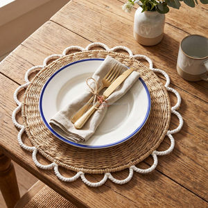 Round Woven Water Hyacinth <b>Placemat</b> Set With Daisy Embroidery Bohemian <b>Table</b> Mats Handmade Natural Decor 3 Sizes - Product Image 3