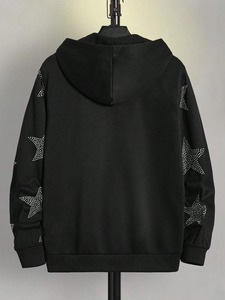 Sweat à capuche polaire pour homme avec strass, noir, à manches longues, respirant, confortable, avec fermeture éclair, coupe oversize - Product Image 2