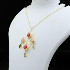 18k Gold Plated <b>Statement</b> <b>Necklace</b> Natural Agate with Rose Quartz Gemstone Jewelry - Product Image 4
