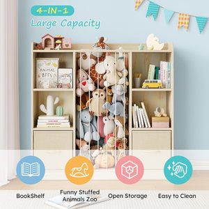 Meuble de rangement multifonctionnel en bois pour enfants avec 2 bacs en tissu et fentes verticales – Étagère haute pour jouets d'enfants pour la maison - Product Image 5