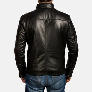 เสื้อแจ็คเก็ตหนังแท้สำหรับผู้ชาย ยี่ห้อแจ็ค รุ่น Black Leather Biker ทำจากหนังแกะแท้ 100% เป็นมิตรต่อสิ่งแวดล้อม เหมาะสำหรับฤดูหนาว ปิดด้วยซิป - Product Image 4