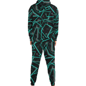 Custom <b>Full</b> <b>Zip</b> <b>Hoodie</b> And Jogger Pants Set Geometric Print Activewear Wholesale Gym Tracksuit - Product Image 4