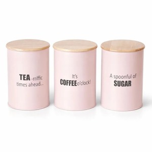 Pink Metal Food Storage Containers With Wooden Lids Cylinder Shape Airtight Design For <b>Kitchen</b> Spice Preservation Minimalist - Product Image 2