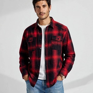 Camisa de Franela a Cuadros Roja y Negra para Hombre, Manga Larga, Cuello con Botones, Estilo Casual, para Otoño - Product Image 1