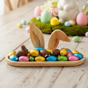Adorable bandeja de madera con forma de conejo, bandeja decorativa de Pascua con orejas de conejo para fiestas de Pascua, producto de temporada de Vietnam - Product Image 6