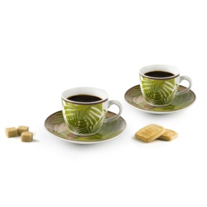 Set Tazza e Piattino da Caffè Excelsa in Porcellana con Motivo Fogliame, 7 Cl, Multicolore - Product Image 2