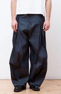 High Quality Pleats Raw Selvedge Denim Men Jeans <b>Balloon</b> Baggy Womens Pants Japanese Selvage Raw Denim Pleats Mens Jeans - Product Image 4