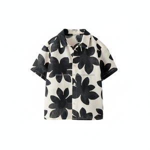 Men's Cuban Collar <b>Shirt</b> <b>Black</b> Floral <b>Short</b> <b>Sleeve</b> Breathable Custom OEM Wholesale - Product Image 1