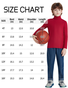 <b>Boys</b> Red Solid Color <b>Thermal</b> Turtleneck Underwear Tops High Quality Long Sleeve Base Layer Warm T Shirts - Product Image 4