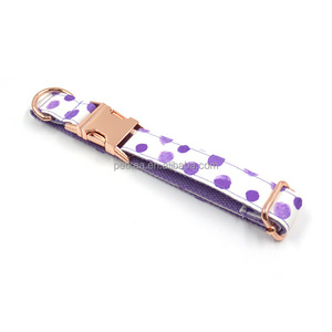 Accesorios de lujo para mascotas China elegante Lila púrpura lunares collar de perro Correa y pajarita conjunto con hebilla metálica de oro rosa - Product Image 3