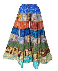 Pantalon d'été ample à volants en tissu de sari recyclé, patchwork bohème, framboise et chocolat, écologique et à séchage rapide - Product Image 6