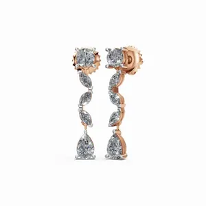ต่างหูดีไซน์ Twinkling Vine ประดับเพชรทรงมาร์คีส์เพียร์คัท 10 เม็ด เพชรเลี้ยงในห้องปฏิบัติการ ทองคำขาว 18K รับรองโดย IGI เครื่องประดับผู้หญิงสุดอินเทรนด์ - Product Image 1