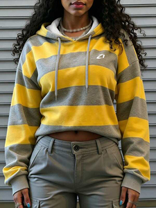 Sudadera con Capucha a Rayas Amarillas y Grises para Mujer, Marca Privada, Algodón y Felpa, Hombros Caídos, Calidad de Exportación, Proveedor de Ropa de Invierno - Product Image 4