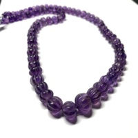 Perles de pierre précieuse d'améthyste naturelle certifiées IGI, de haute qualité, sculptées à la main en forme de melon, violettes, en vrac, sur cordon, tailles personnalisables, non montées