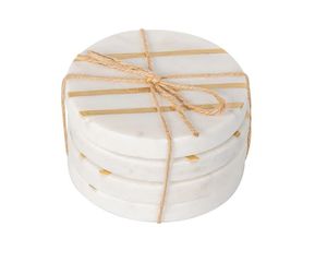 Hand Crafted Design <b>Marble</b> <b>Coaster</b> With Brass Strip Stone <b>Coaster</b> With Brass Mats & Pads At very best selling Price - Product Image 1