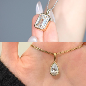 Pendentif personnalisé en diamant de laboratoire, serti clos, formes ronde, ovale, émeraude, cœur, poire, en or massif 14K 18K, vente en gros Inde - Product Image 4