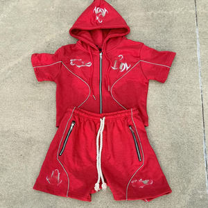 2025 verano 100% ropa de calle de algodón personalizado Casual suelto en blanco hombres camiseta conjuntos deportes dos piezas camiseta y conjuntos cortos - Product Image 5