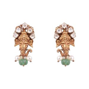 Excepcionales Pendientes Gajaah de Plata de Ley 925 con Baño de Oro de Ganesh Ji para Mujer, Conjunto de Pendientes para Boda, Compromiso o Fiesta con Perla Atemporal - Product Image 1