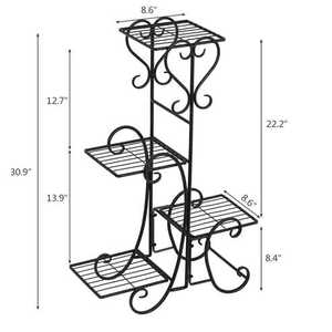 Support à fleurs moderne classique en acier inoxydable, étagères grillagées à 4 niveaux, utilisation au sol, plantes d'intérieur/extérieur, léger, écologique, finition poudrée - Product Image 3
