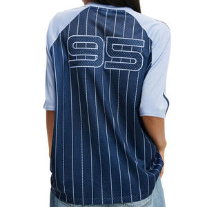 Maillot de football américain pour femme 2026, bleu marine à fines rayures, en maille, col en V, personnalisable avec logo, performance, pour équipe, OEM, marque privée, vente en gros - Product Image 4